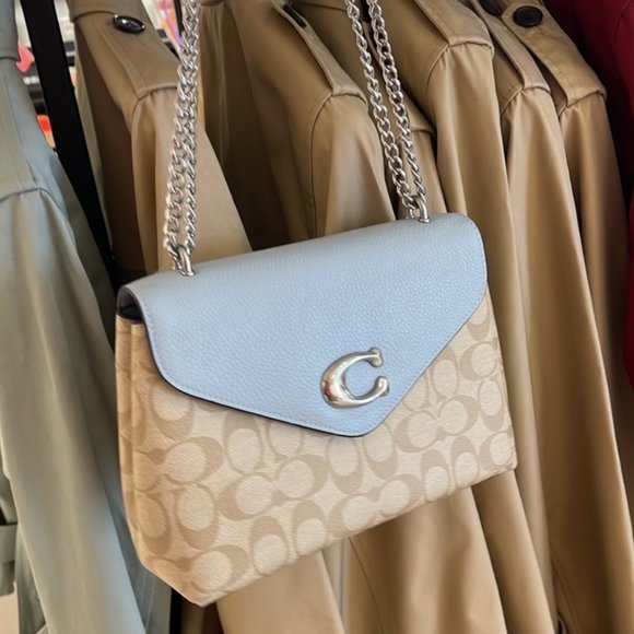 Coach Handbags - Coach Tammie Shoulder Bag In Signature Canvas Light Khaki / Light Teal